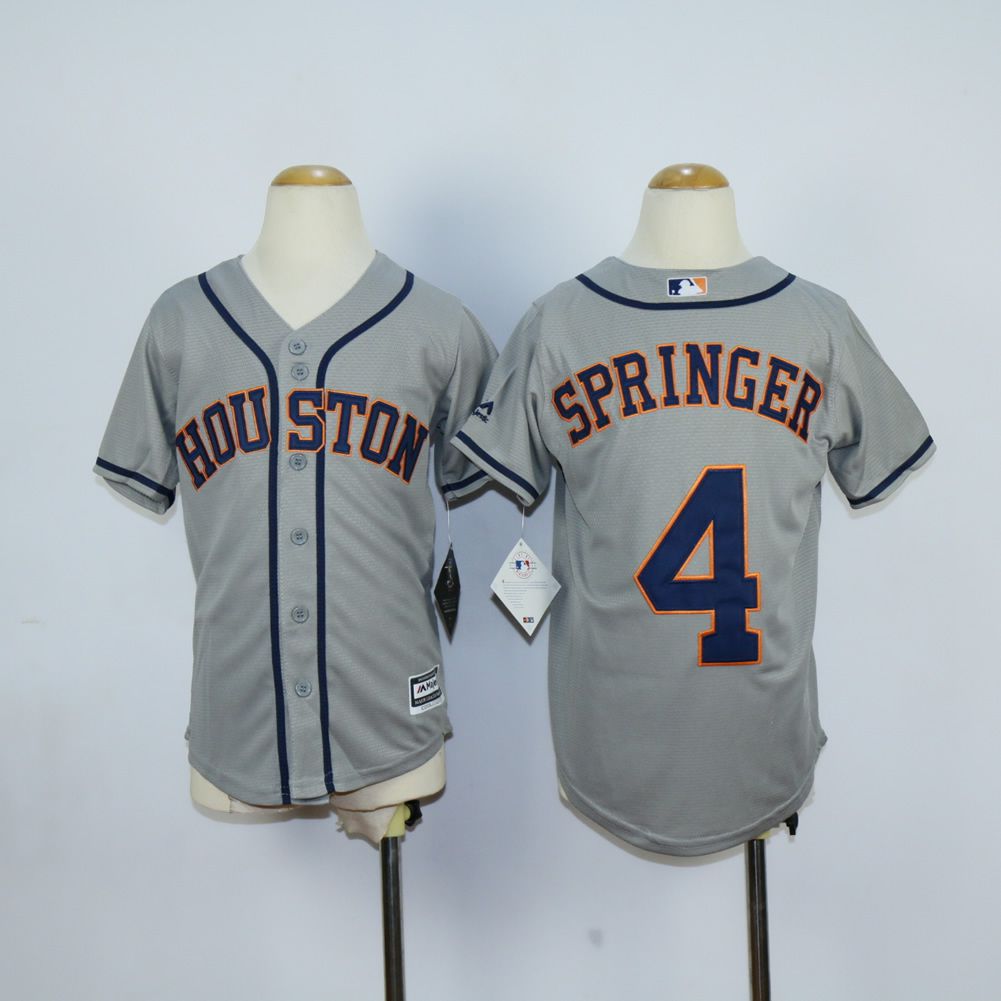 Youth Houston Astros #4 Springer Grey MLB Jerseys